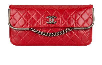 Chain-Details Quilted Clutch, front view